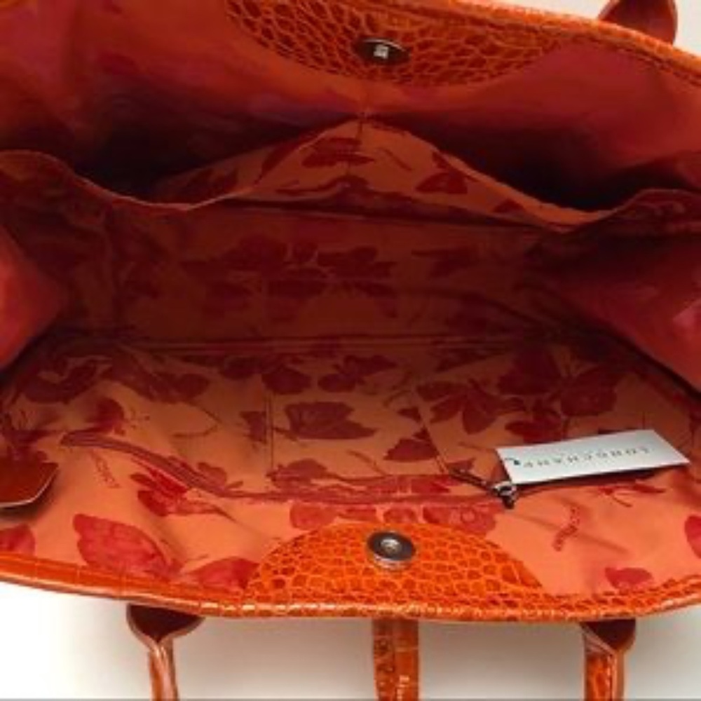 Longchamp Terracotta Roseau Croc Embossed Leather Toggle Shopper Top Handle Bag - Picture 6 of 12